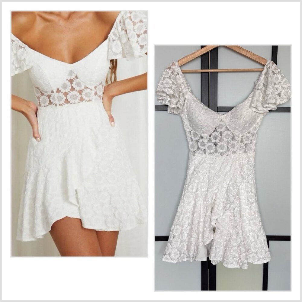 Angel Biba Milkmaid Babydoll Dress Size Medium White Coquette Floral Angelcore
